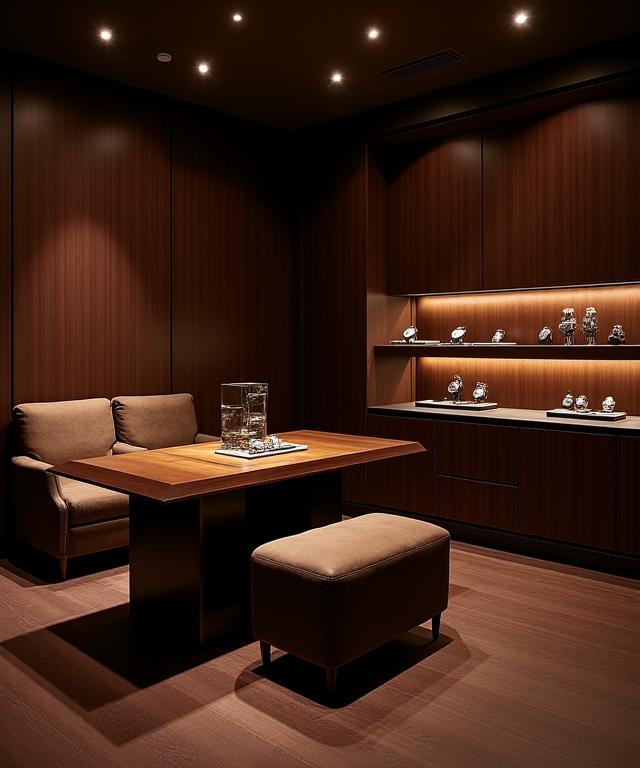 Das elegante und diskrete Ambiente des privaten Vorführraums von Helvetia Chronos